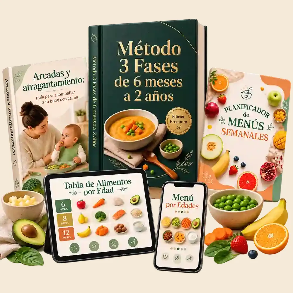 Pack completo Método 3 Fases de 6 meses a 2 años: libro principal más guía de arcadas, planificador de menús semanales, tabla de alimentos por edad y menú por edades